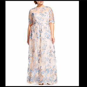 Adrianna Papell Short Sleeve Embroidered Lace Gown